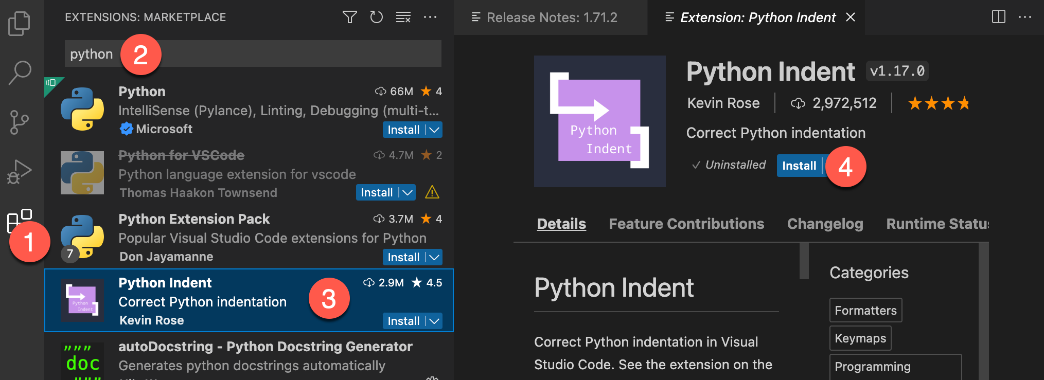 Install Python Indent extension